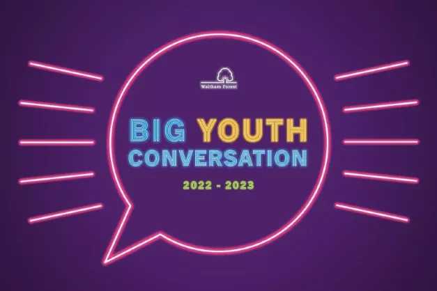 Logo with a speech bubble with the words 'big youth conversation' in the speech bubble