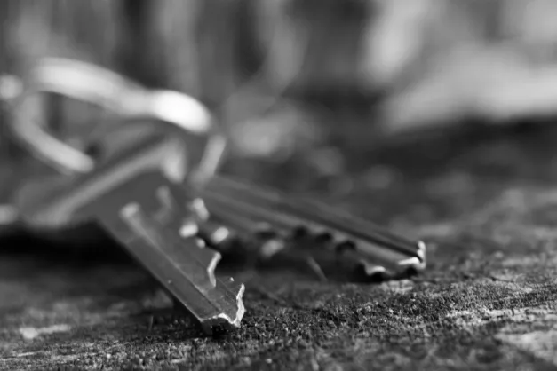 Black and white picture of a pair of keys