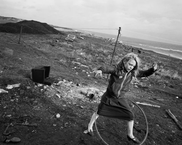 Helen and Hula-hoop, Seacoal Camp, Lynemouth, Northumberland (1984)
