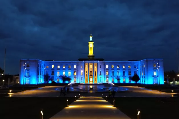 Waltham Forest Town Hall lit blue
