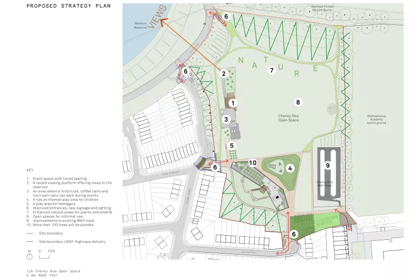 Cheney Row Park design plan with key