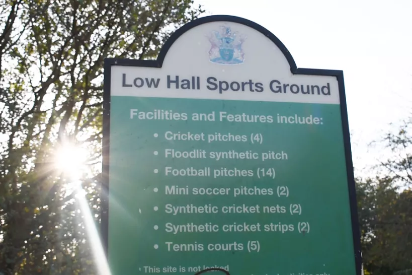 Sign at the entrance to Low Hall Sports Ground