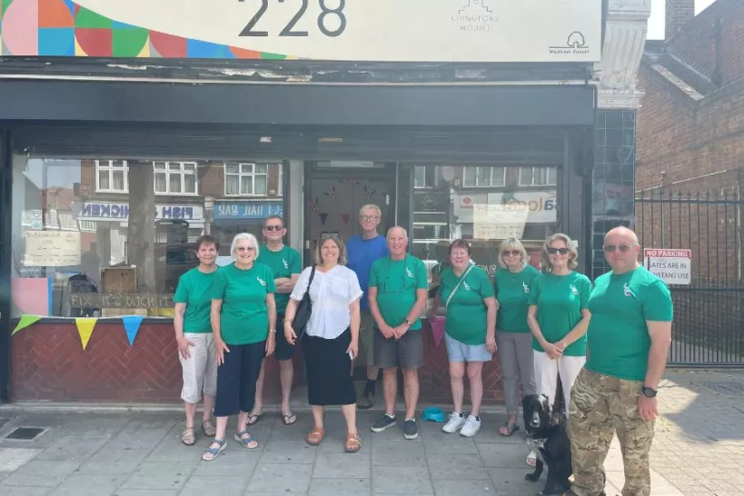 Love South Chingford Repair Group with Cllr Grace Williams outside 228 Chingford Mount