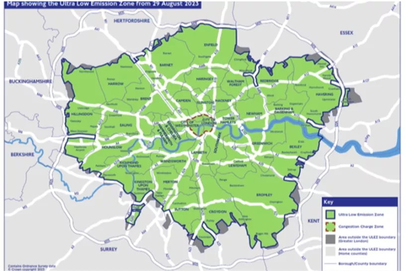 Map showing the Ultra Low Emission Zone 29 August 2023