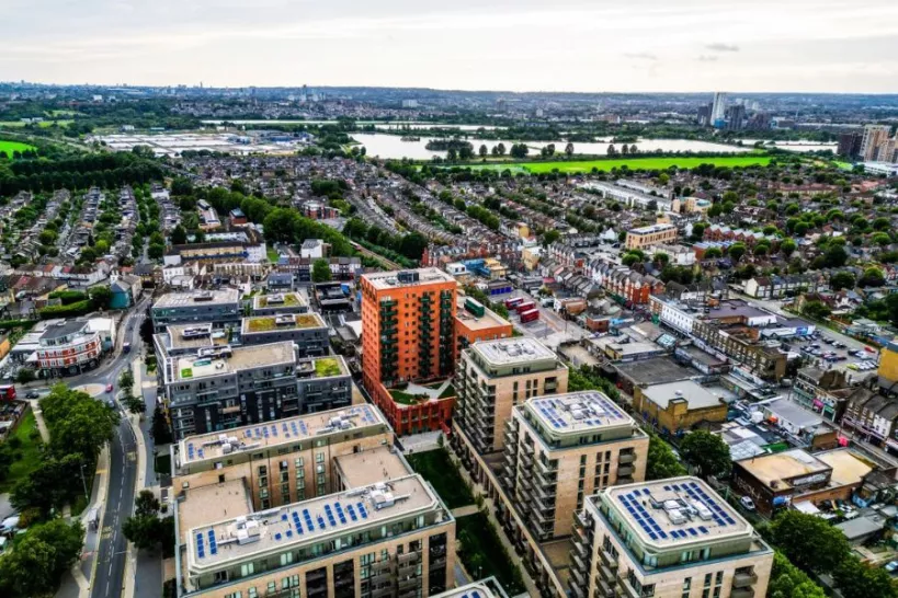 An aerial image of St James Street and Jazz Yard in Walthamstow 